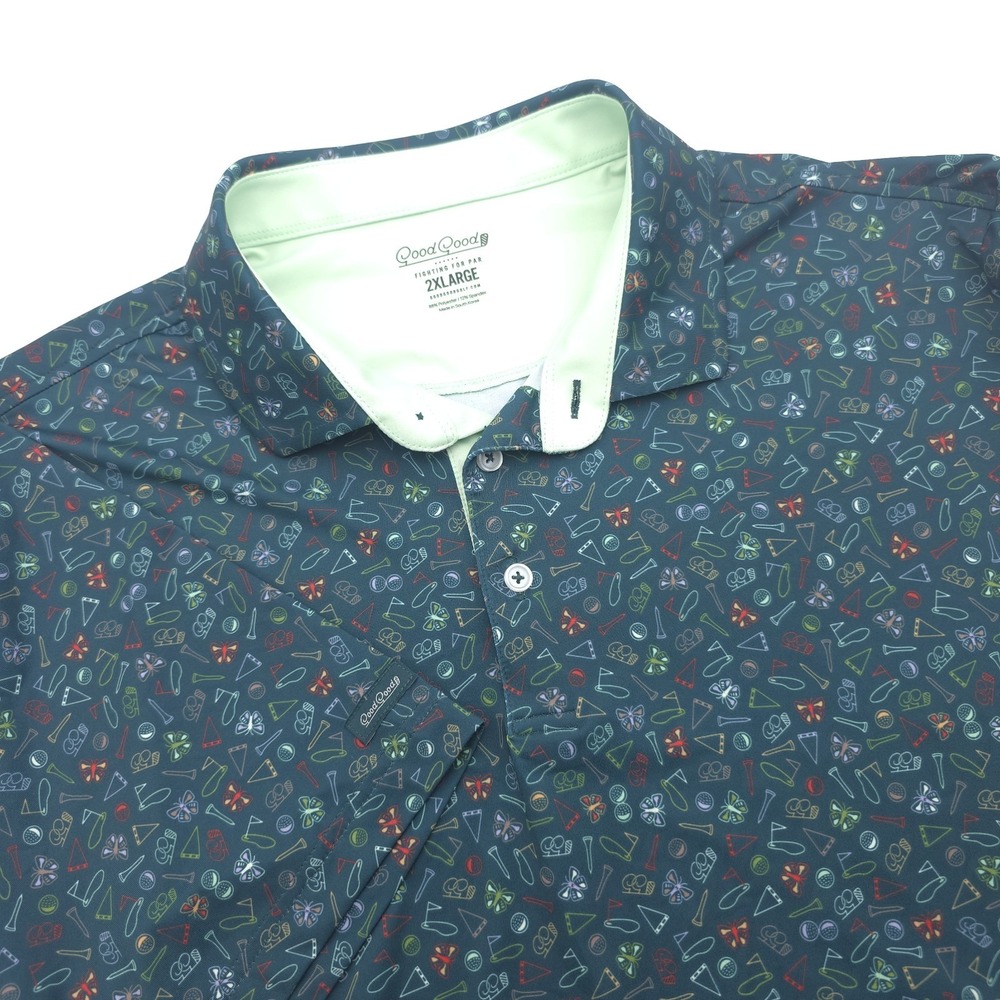 Good Good Polo Shirt Men's 2XL Green Charm All Over Print Performance Logo Golf